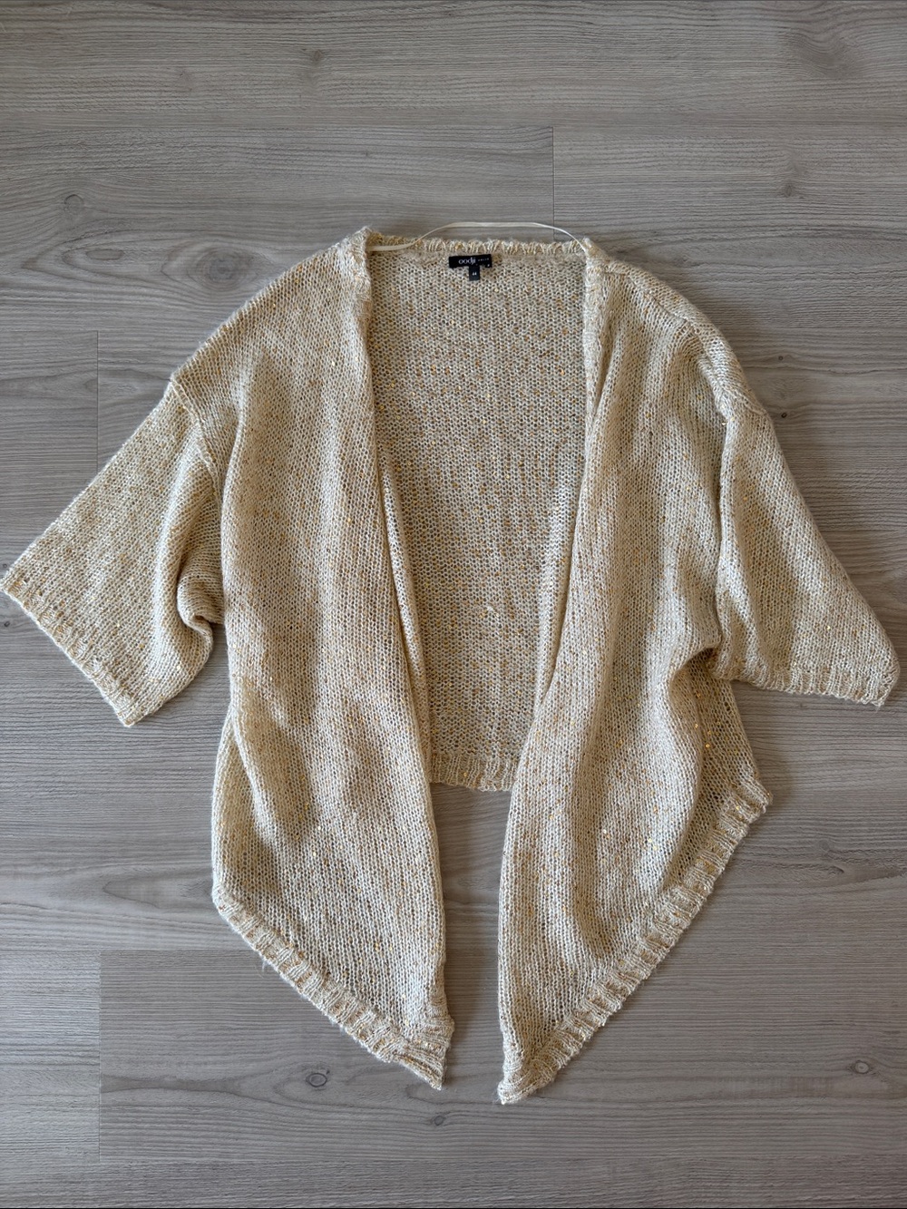 Oodji Knits Cream Gold Sequin Open Front Cardigan